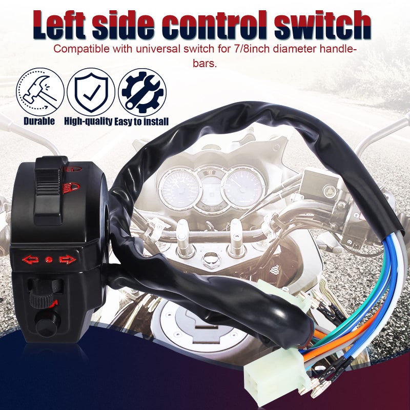 QAZAKY Universal Control Turn Signal Horn Function Head Light Low High Beam Left Switch for 7/8inch 22mm Handlebar Motorcycle Motorbike ATV Dirt Bike Scooter Suzuki Yamaha Kawasaki Kymco Polaris - Image 4